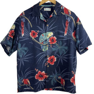 Caribbean Pure Silk Hawaiian Style Button Front Shirt Size Medium